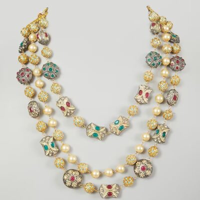 Two Tone Finish Beaded Necklace Set