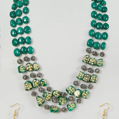 Two Tone Finish Beaded Necklace Set