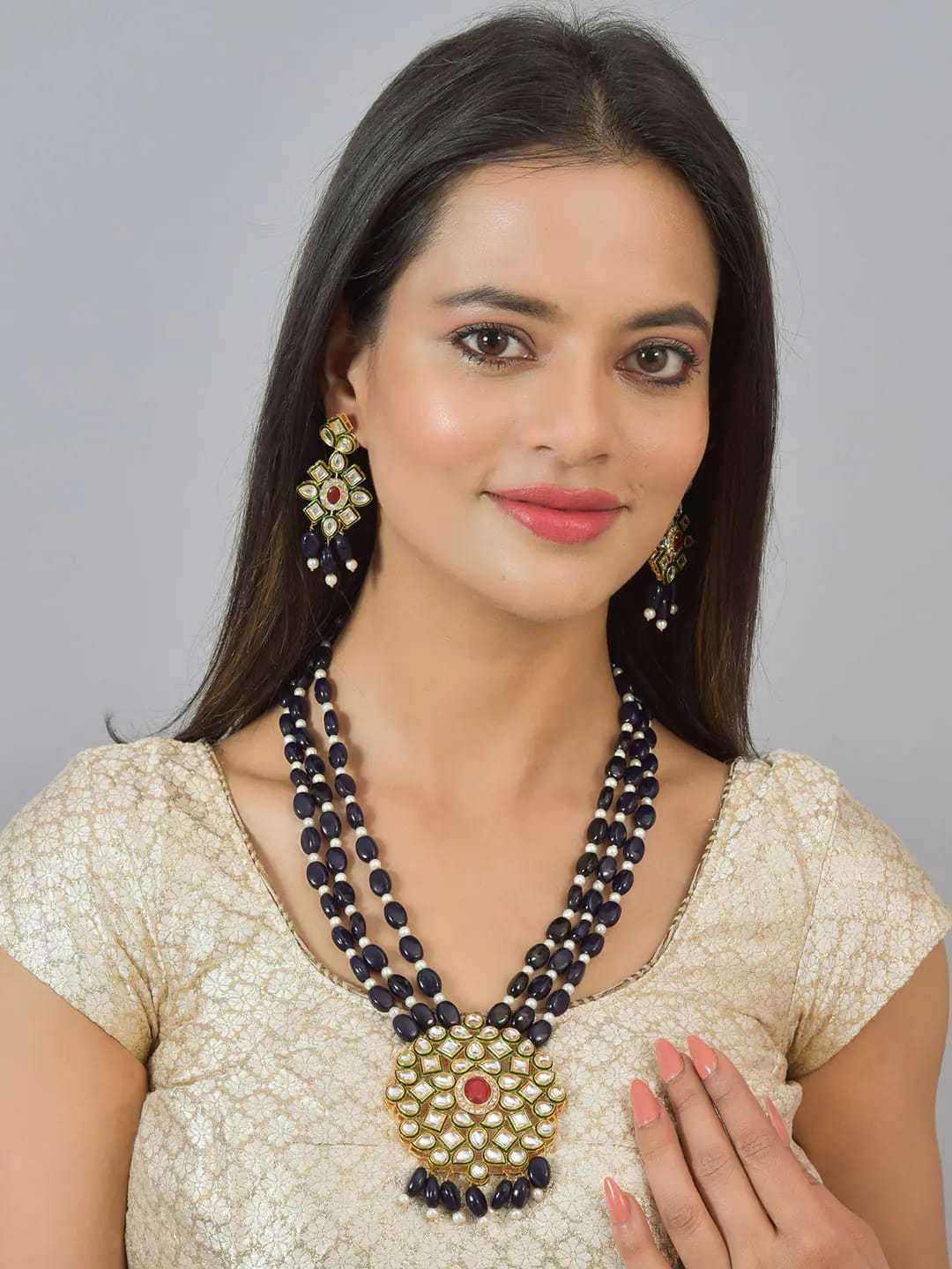 Gold Plated Alloy Earring and Necklace Set - Image 2