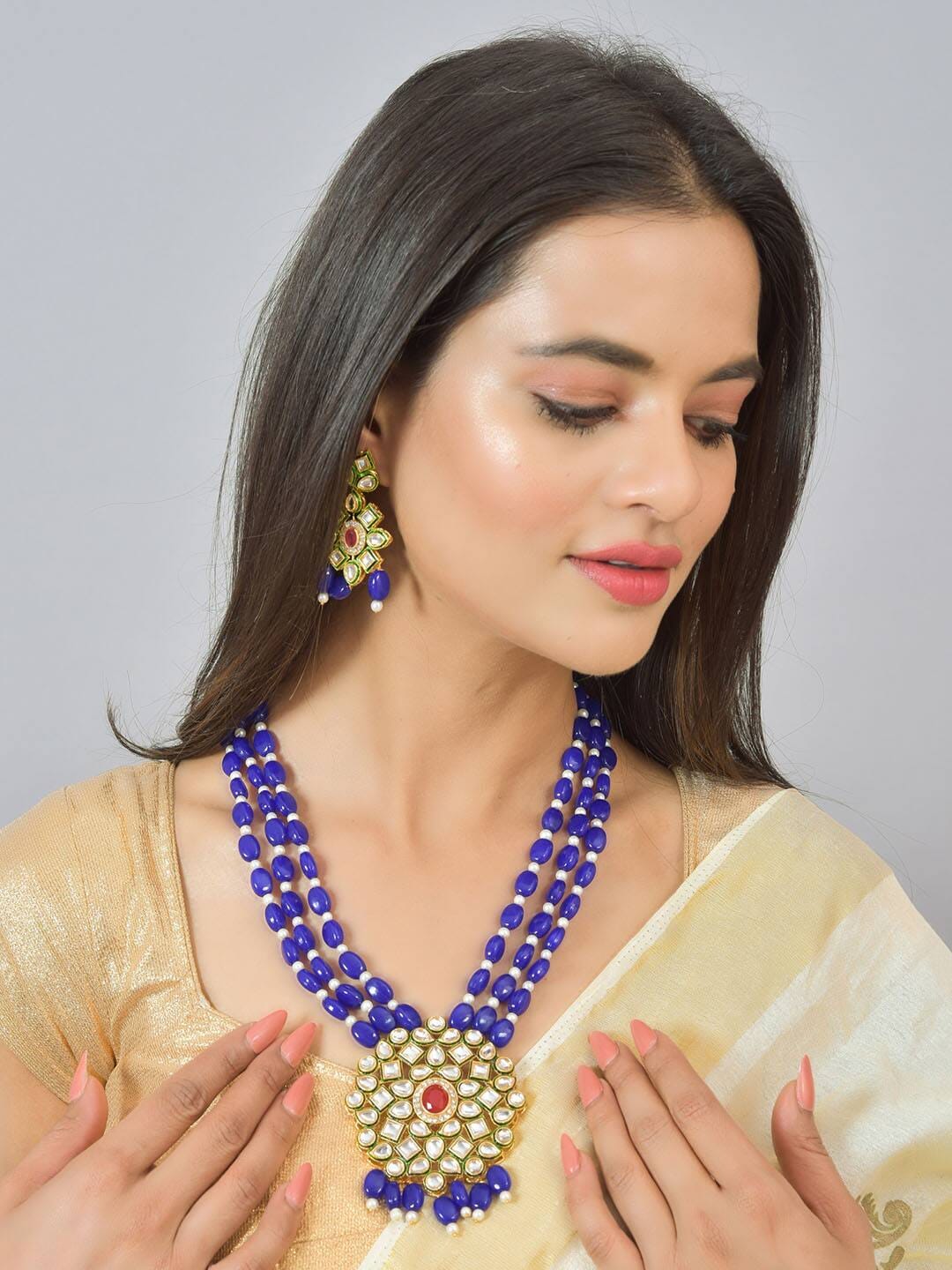Gold Plated Alloy Earring and Necklace Set - Image 3