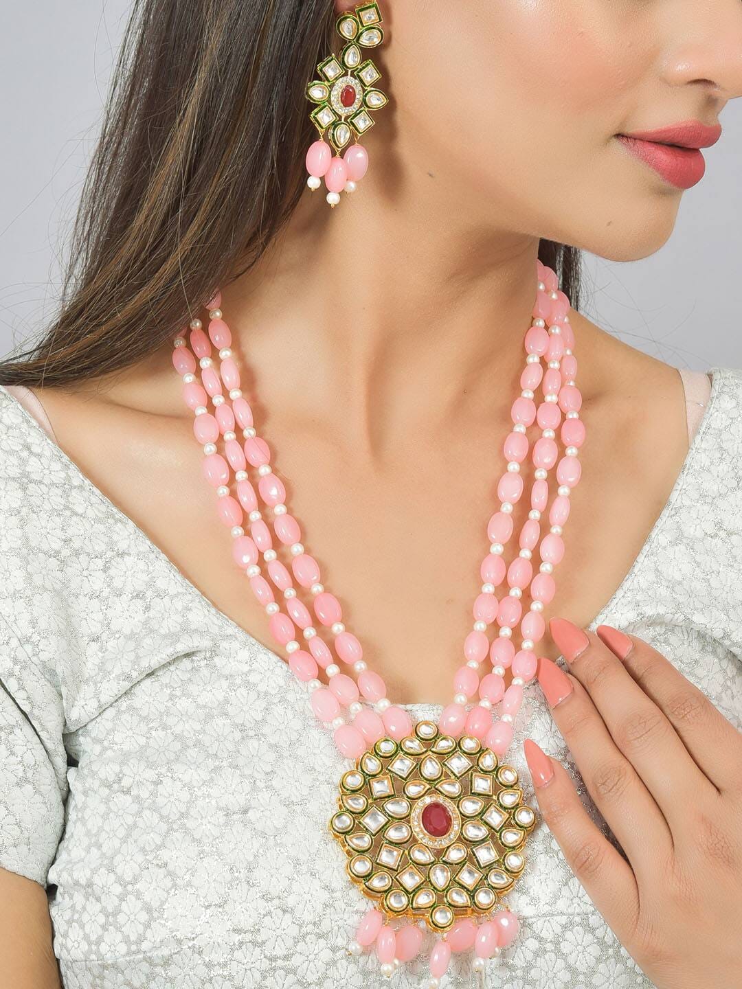 Gold Plated Alloy Earring and Necklace Set - Image 2