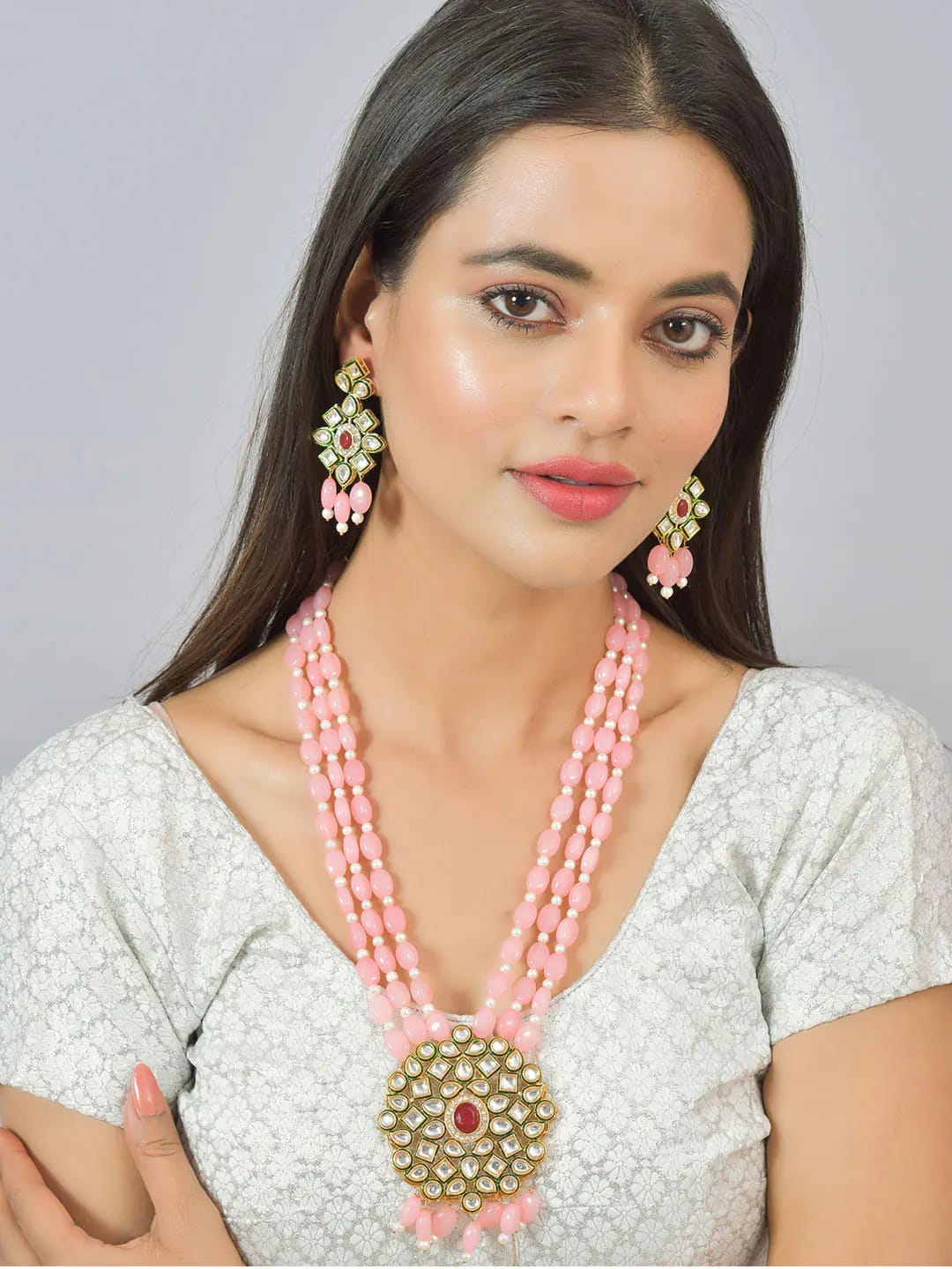 Gold Plated Alloy Earring and Necklace Set - Image 3