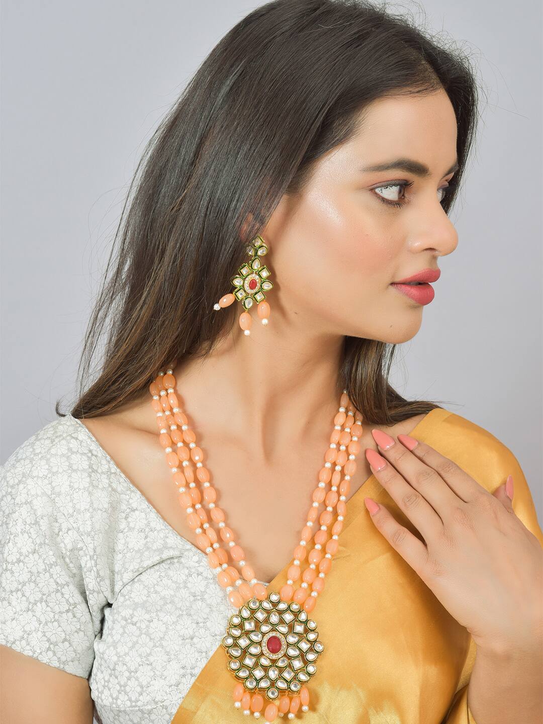 Gold Plated Alloy Earring and Necklace Set - Image 2