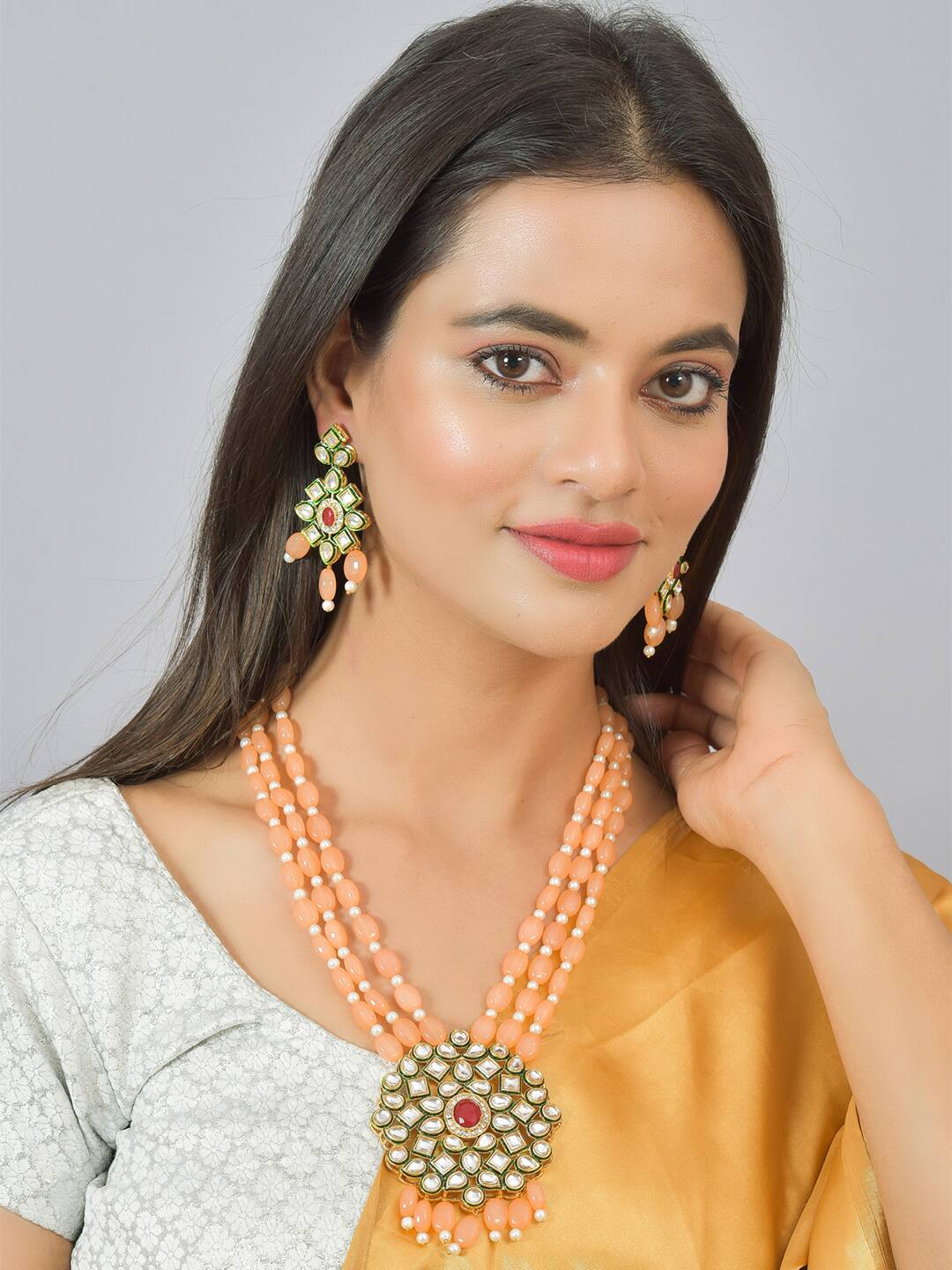 Gold Plated Alloy Earring and Necklace Set - Image 4