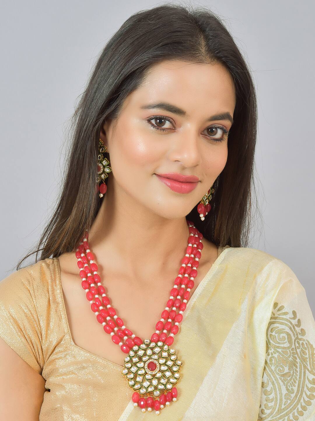 Gold Plated Alloy Earring and Necklace Set - Image 3
