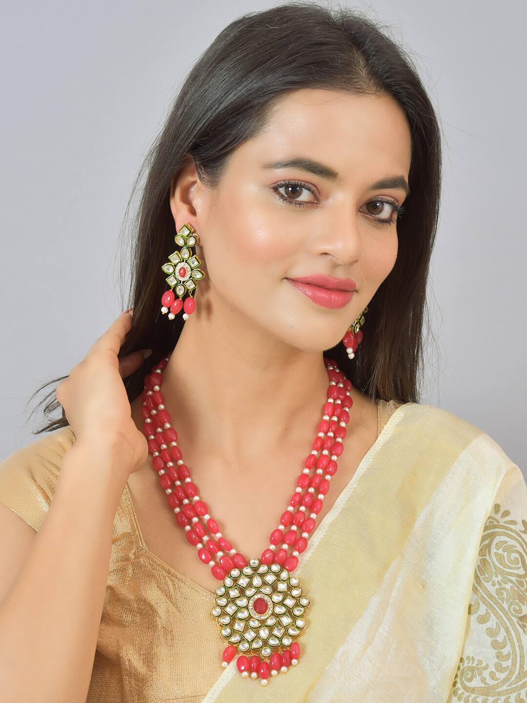 Gold Plated Alloy Earring and Necklace Set - Image 2