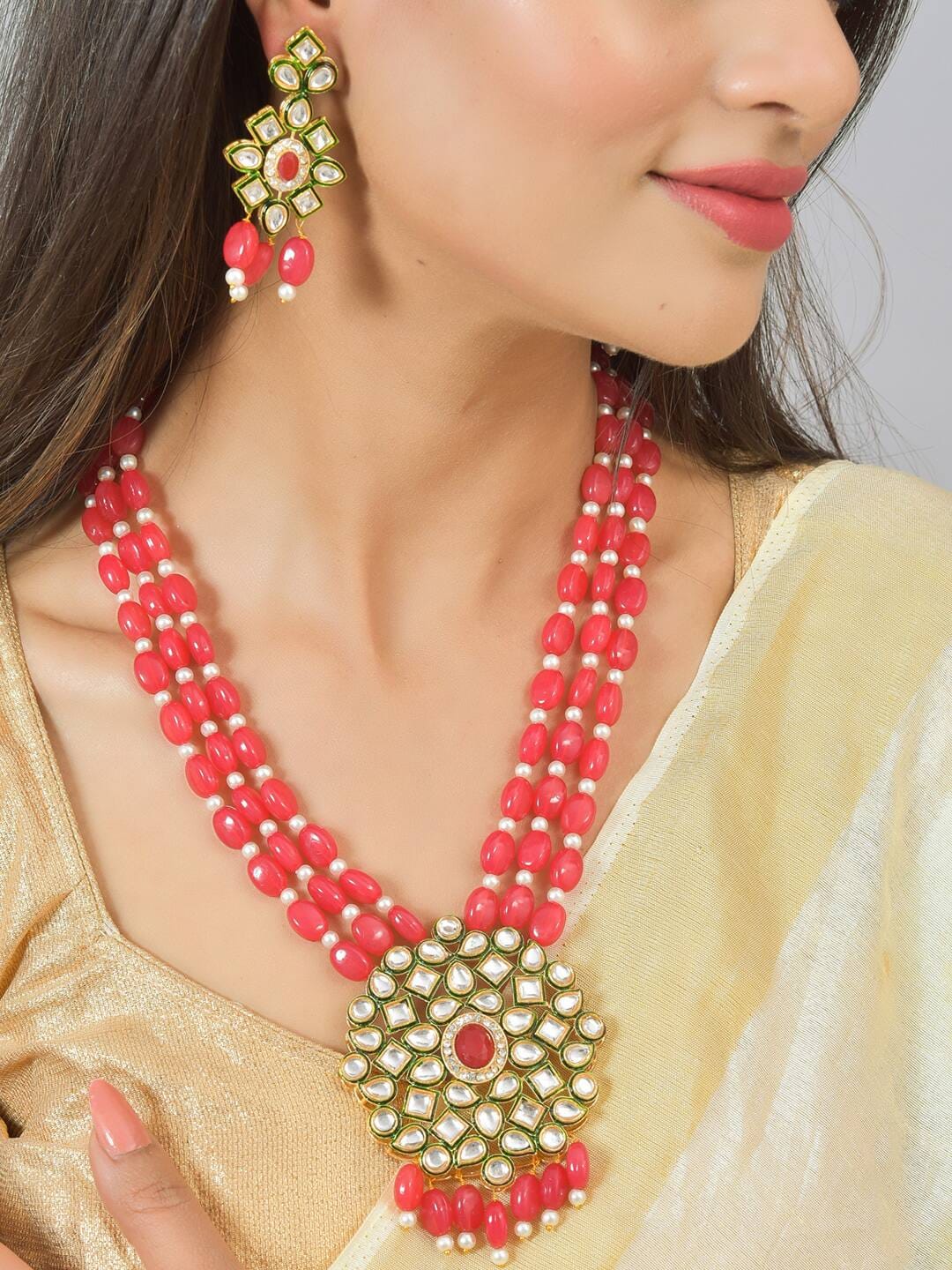 Gold Plated Alloy Earring and Necklace Set - Image 4