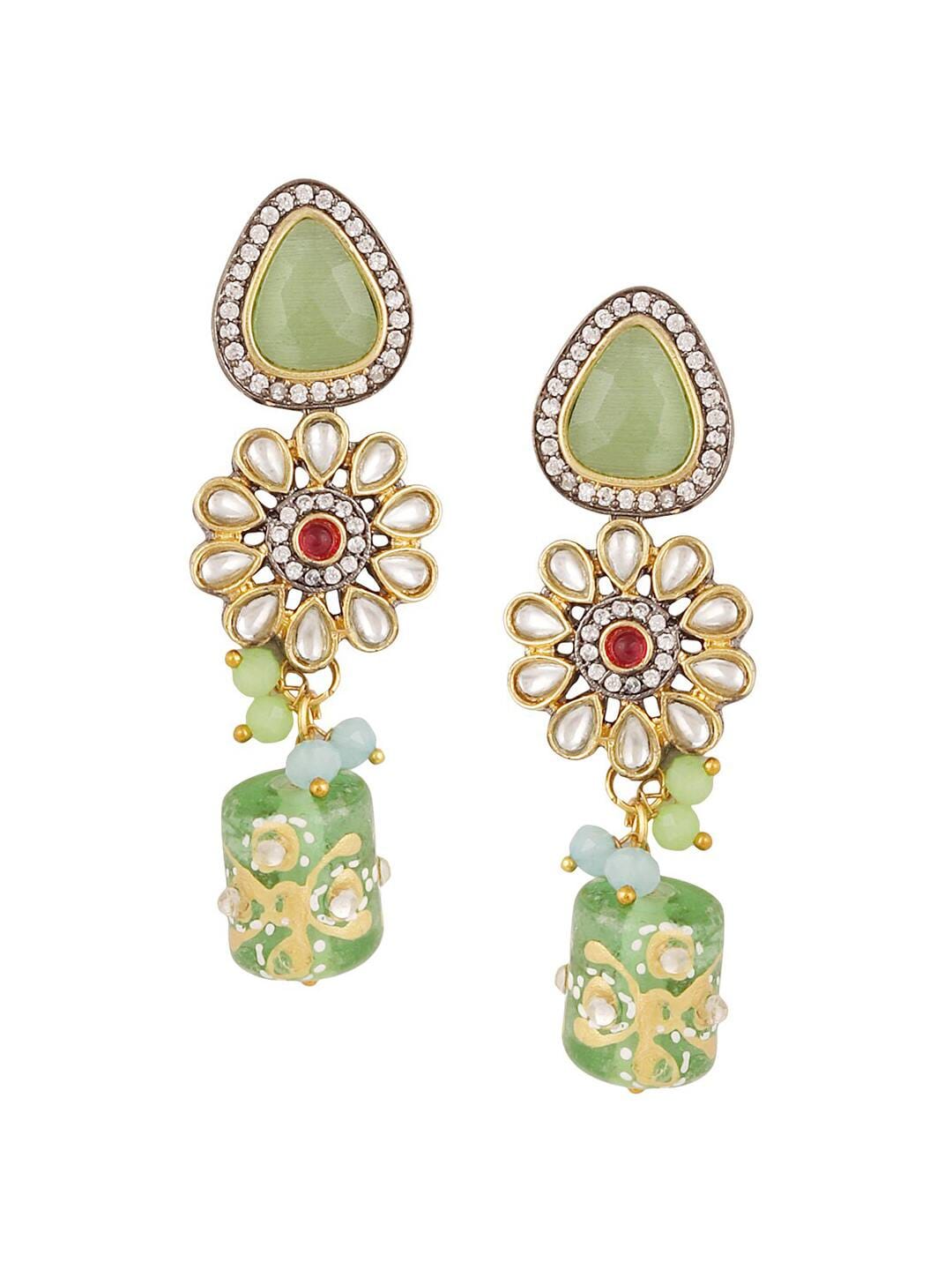 Women Green Kundan Studded Jewellery Set - Image 5