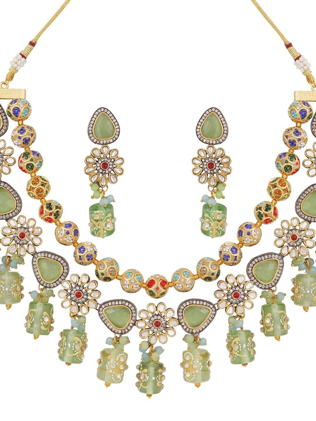 Women Green Kundan Studded Jewellery Set - Image 4