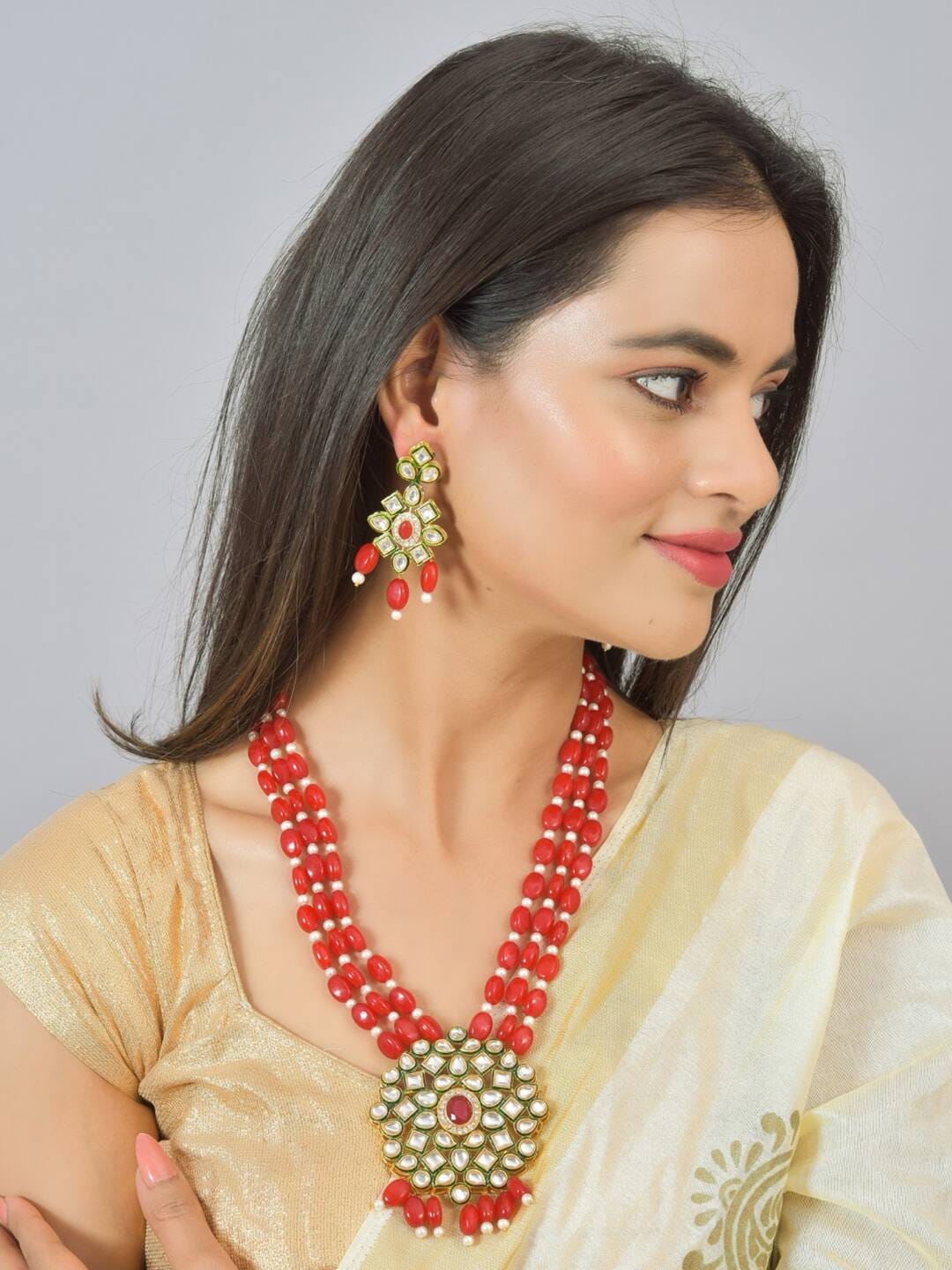 Gold Plated Alloy Earring and Necklace Set - Image 4
