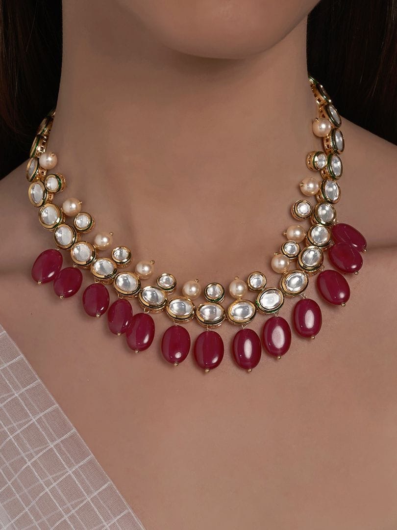 Kundan Necklace With Ruby Red Stone - Image 2