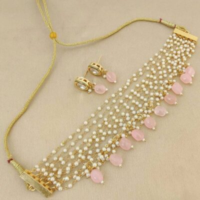 White & Pink Pearl Choker Set