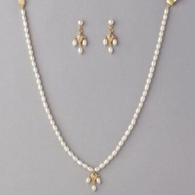 Rice Pearl With Kundan Necklace