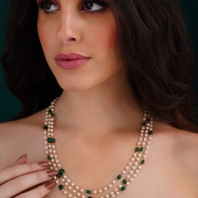 White & Green Pearl Necklace
