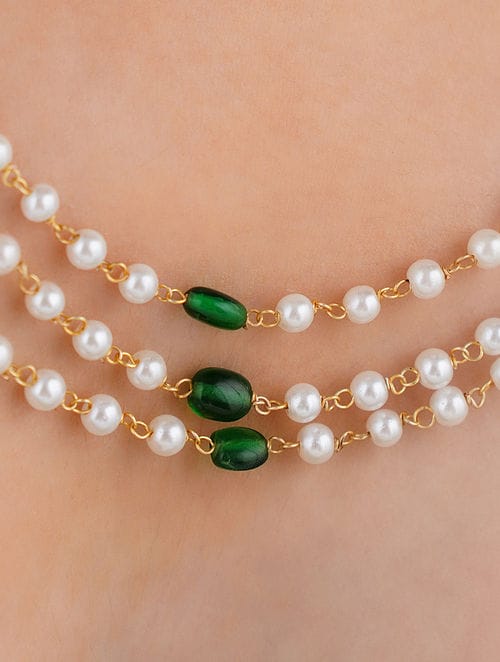 White & Green Pearl Necklace - Image 3