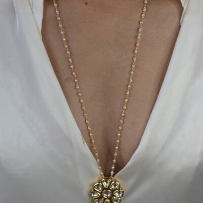 Long Kundan Pearl Necklace