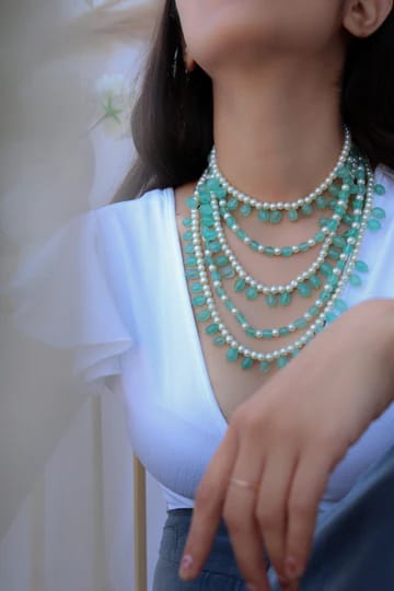 Green & White Stone Necklace
