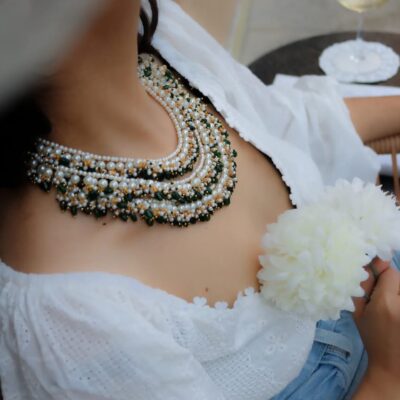 Pearl & Emarald Green Stone Necklace