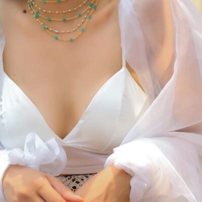 White & Turquoise Peral Beads Necklace