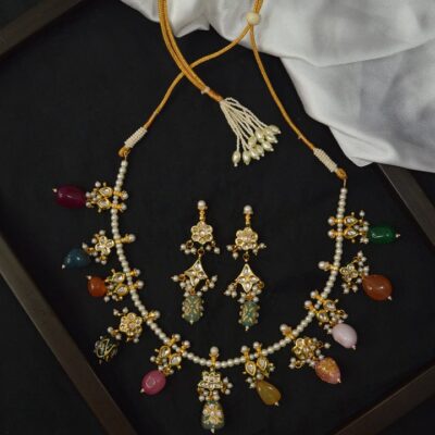 Multi Kundan Beads Long Necklace