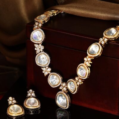 Gold Tone Ad Polki Long Necklace
