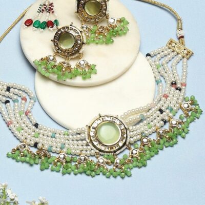 Gold Plated Kundan Bead Drop Choker Set