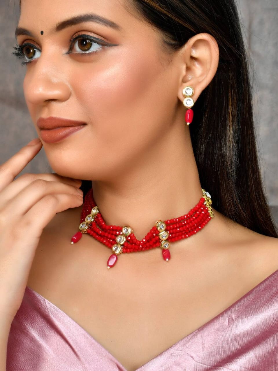 Kundan Necklace With Earrings - Image 2