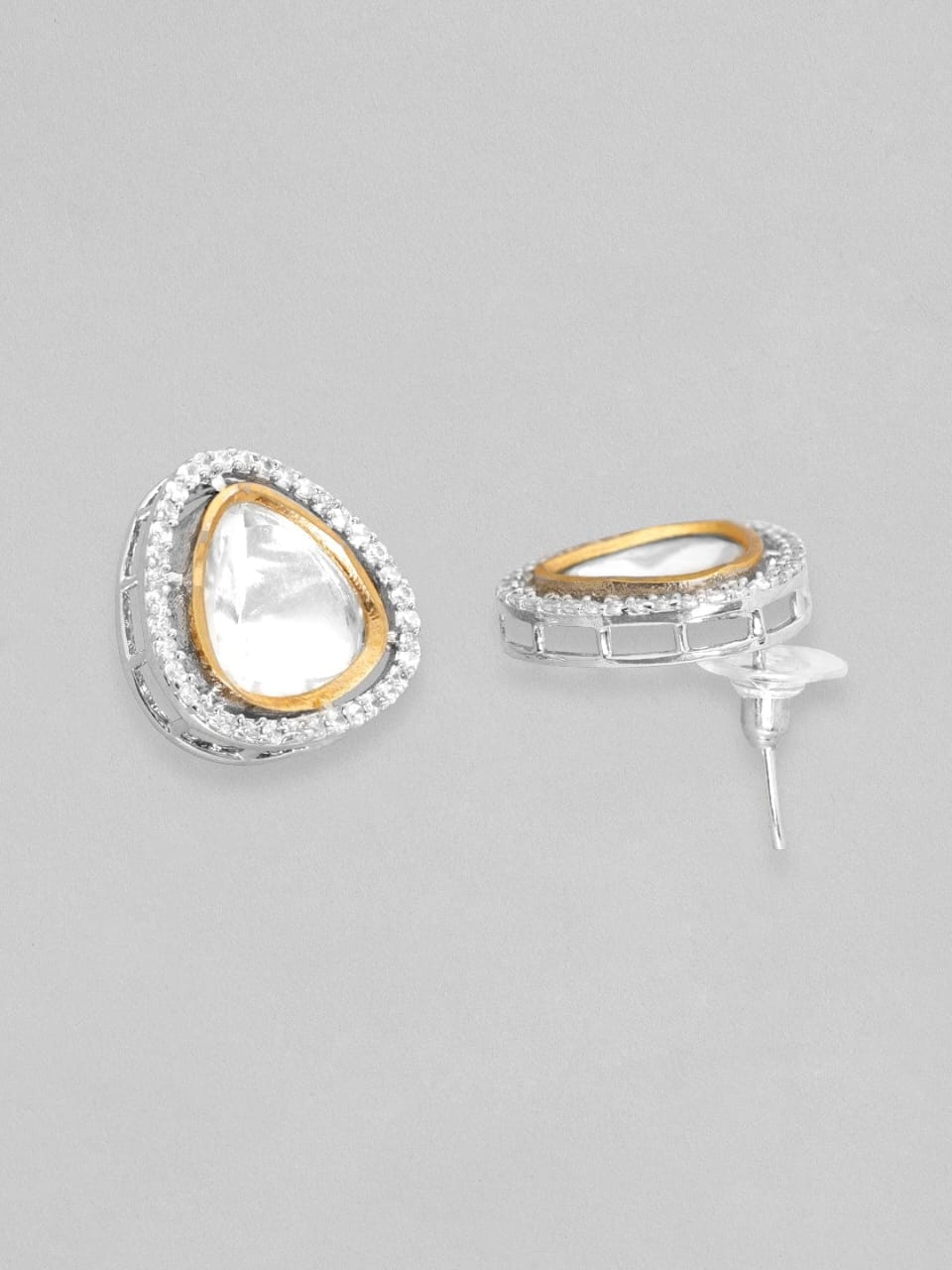 Rhodium Plated Polki & Zirconia Studded Minimal Tear Drop Pendant Set - Image 5