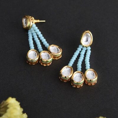Gold Plated Embellished Kundan Bead Earrings