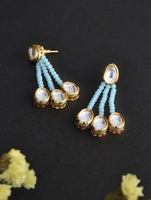 Gold Plated Embellished Kundan Bead Earrings