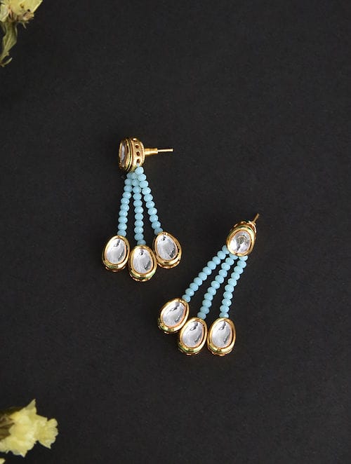 Gold Plated Embellished Kundan Bead Earrings - Image 5