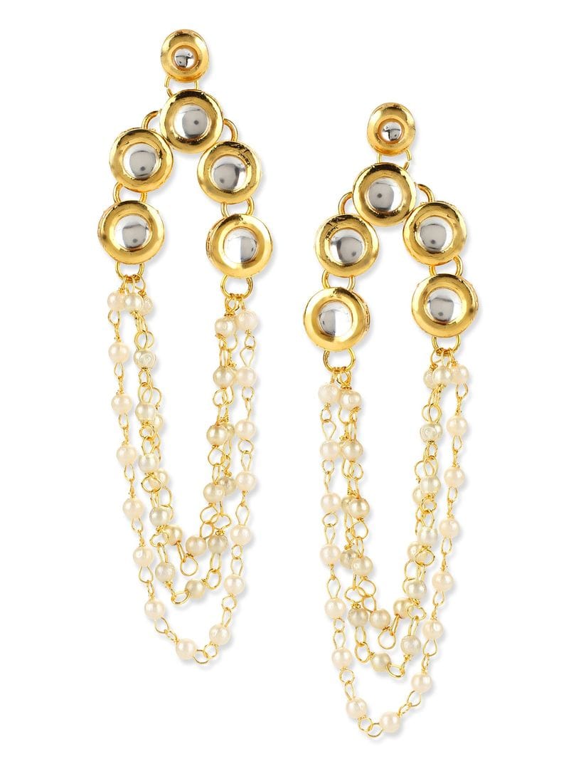 Gold Plated Embellished Kundan Bead Earrings - Image 4