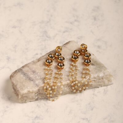 Gold Plated Embellished Kundan Bead Earrings
