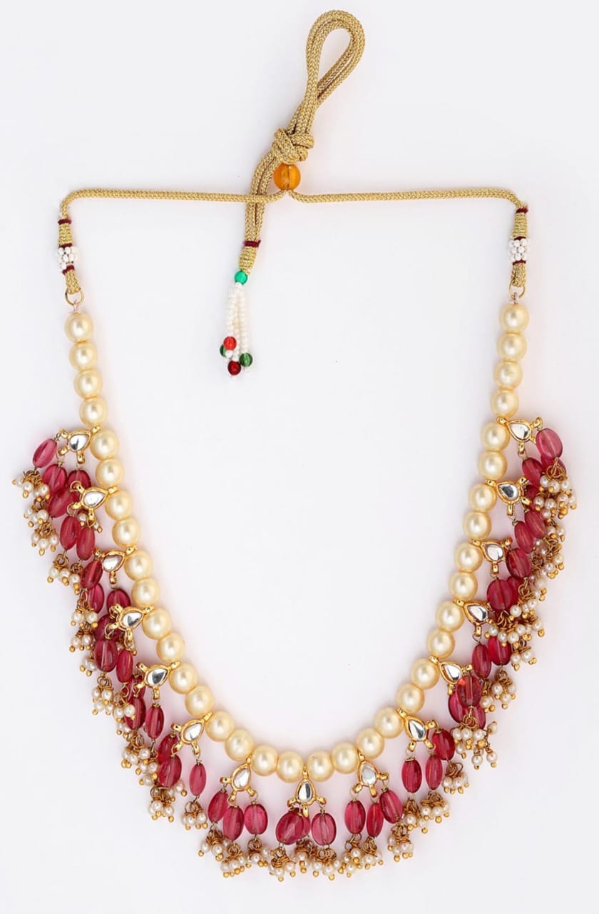 Embellished Ruby Red Stone Necklace Set - Image 4