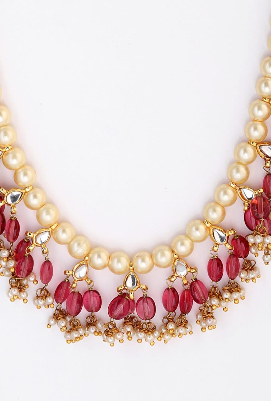 Embellished Ruby Red Stone Necklace Set - Image 3