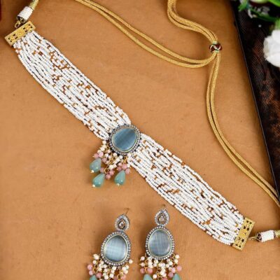 Embellished Monalisa stone Necklace Set