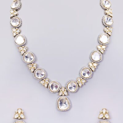 Embellished Silver Foil Polki Necklace Set