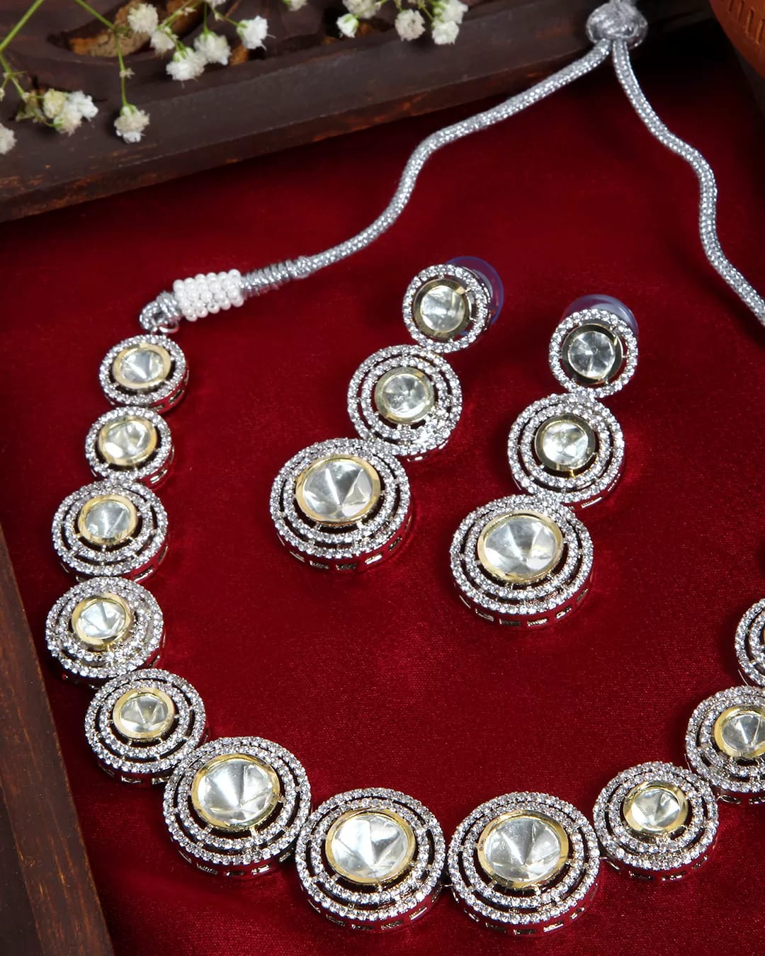 Uncut High Quality Kundan Polki Nacklace With Earrings - Image 2
