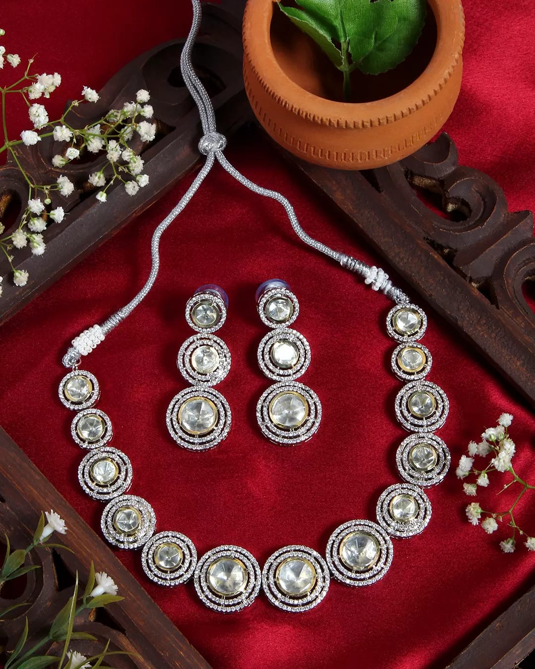 Uncut High Quality Kundan Polki Nacklace With Earrings