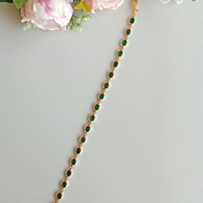 Gold Plated Green Ad Studded Mathapatti