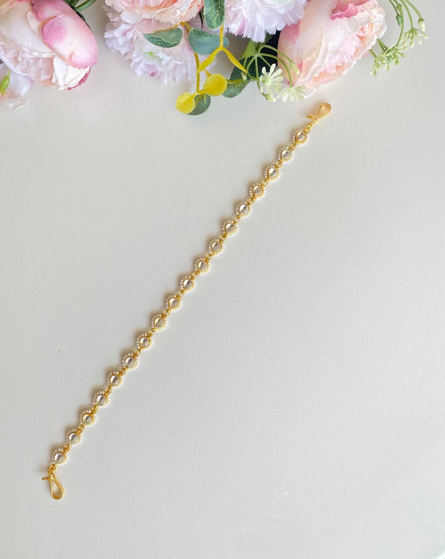 Elegant Gold Plated White Pearl Mathapatti