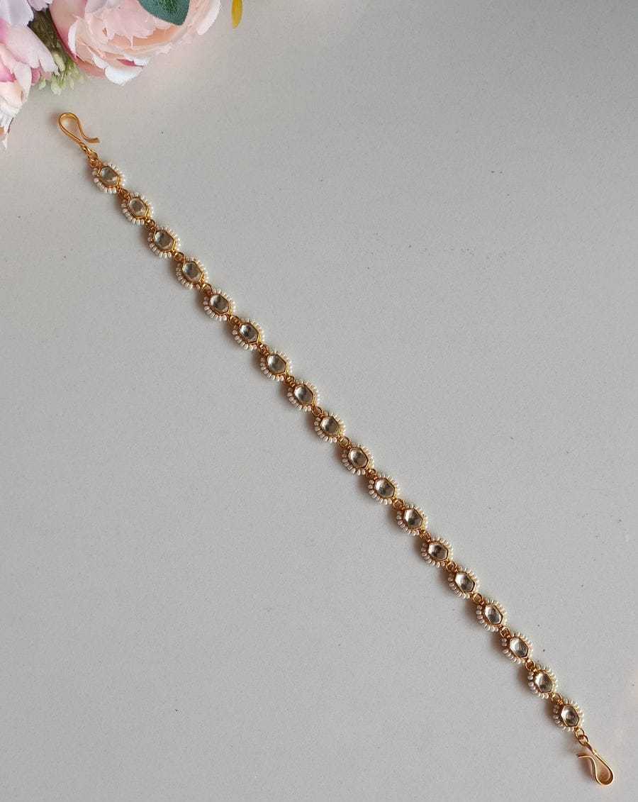 Gold Plated & White AD Studded Handcrafted Mathapatti