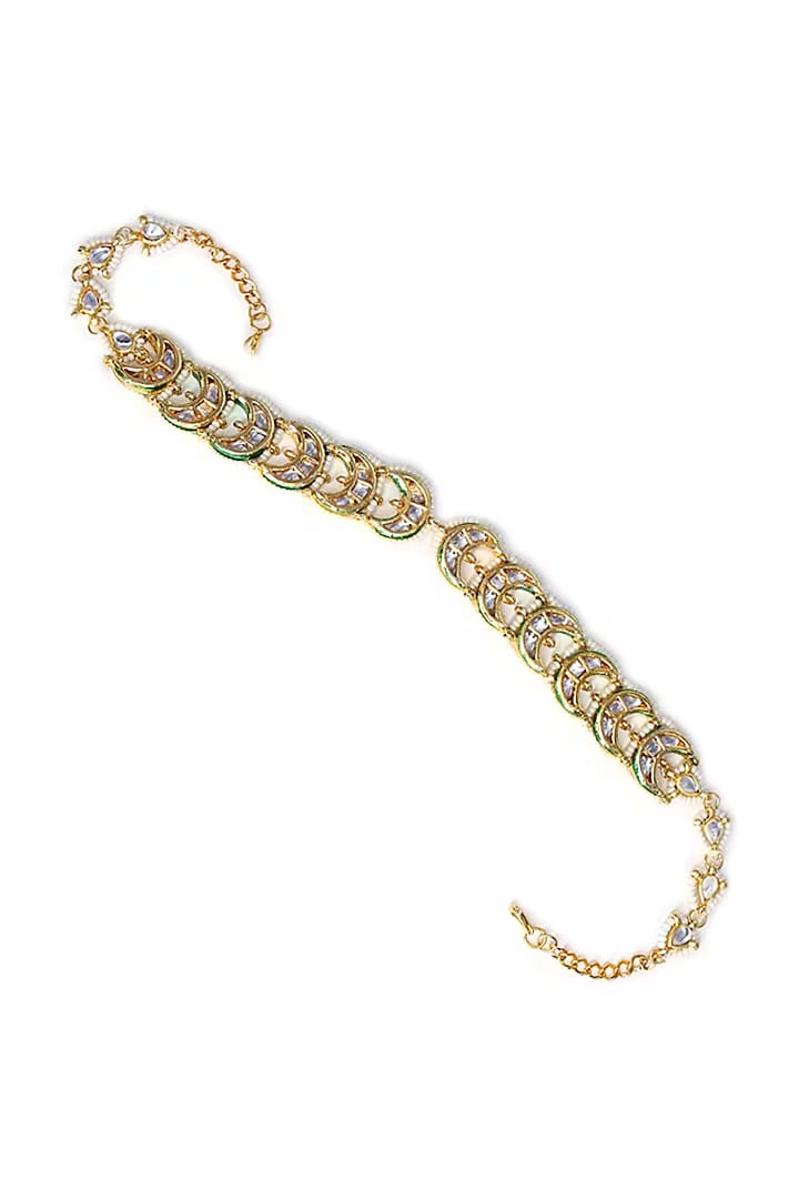 Gold Plated Traditional Kundan & Pearl Studded Choker Mathapatti - Image 5