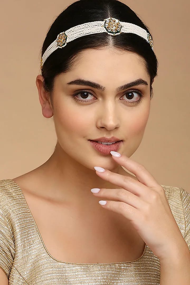 Gold Finish Kundan Polki Mathapatti