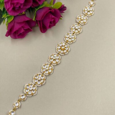 Gold-Plated White AD Studded Mathapatti