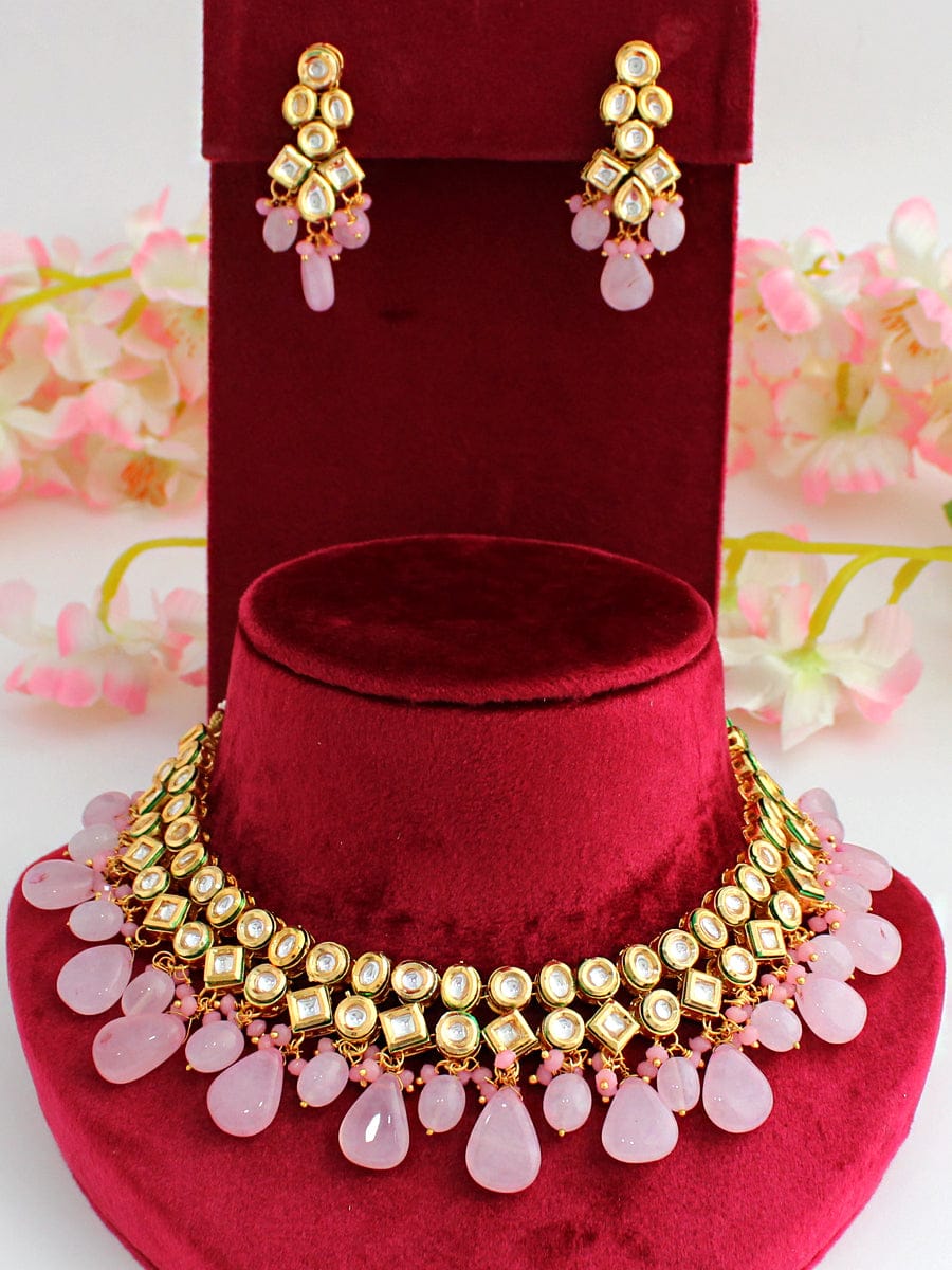High Quality Uncut Kundan Necklace with Earrings - Image 4