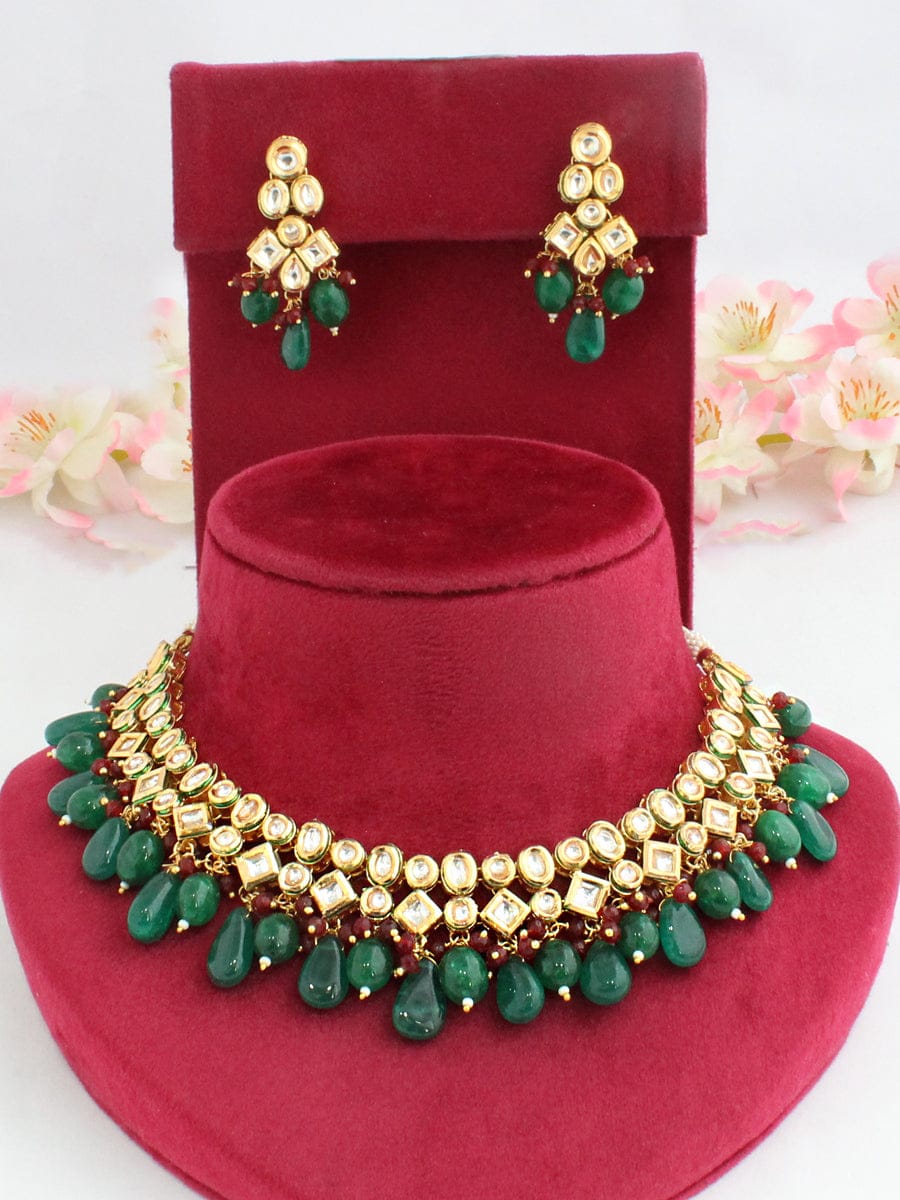 High Quality Uncut Kundan Necklace with Earrings - Image 2