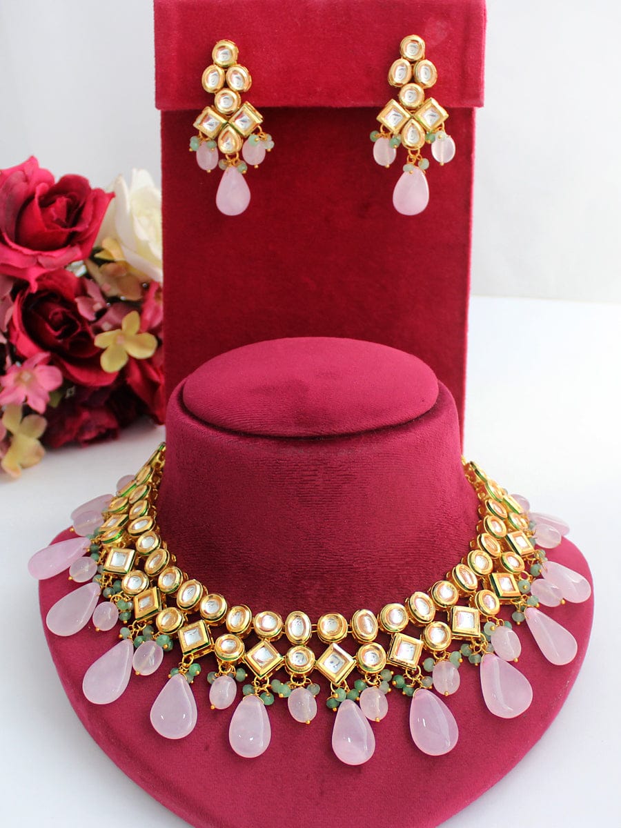 High Quality Uncut Kundan Necklace with Earrings - Image 5