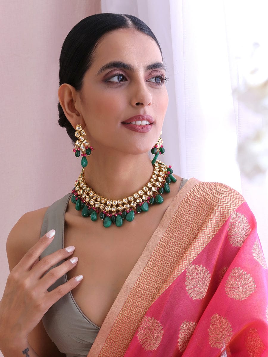High Quality Uncut Kundan Necklace with Earrings