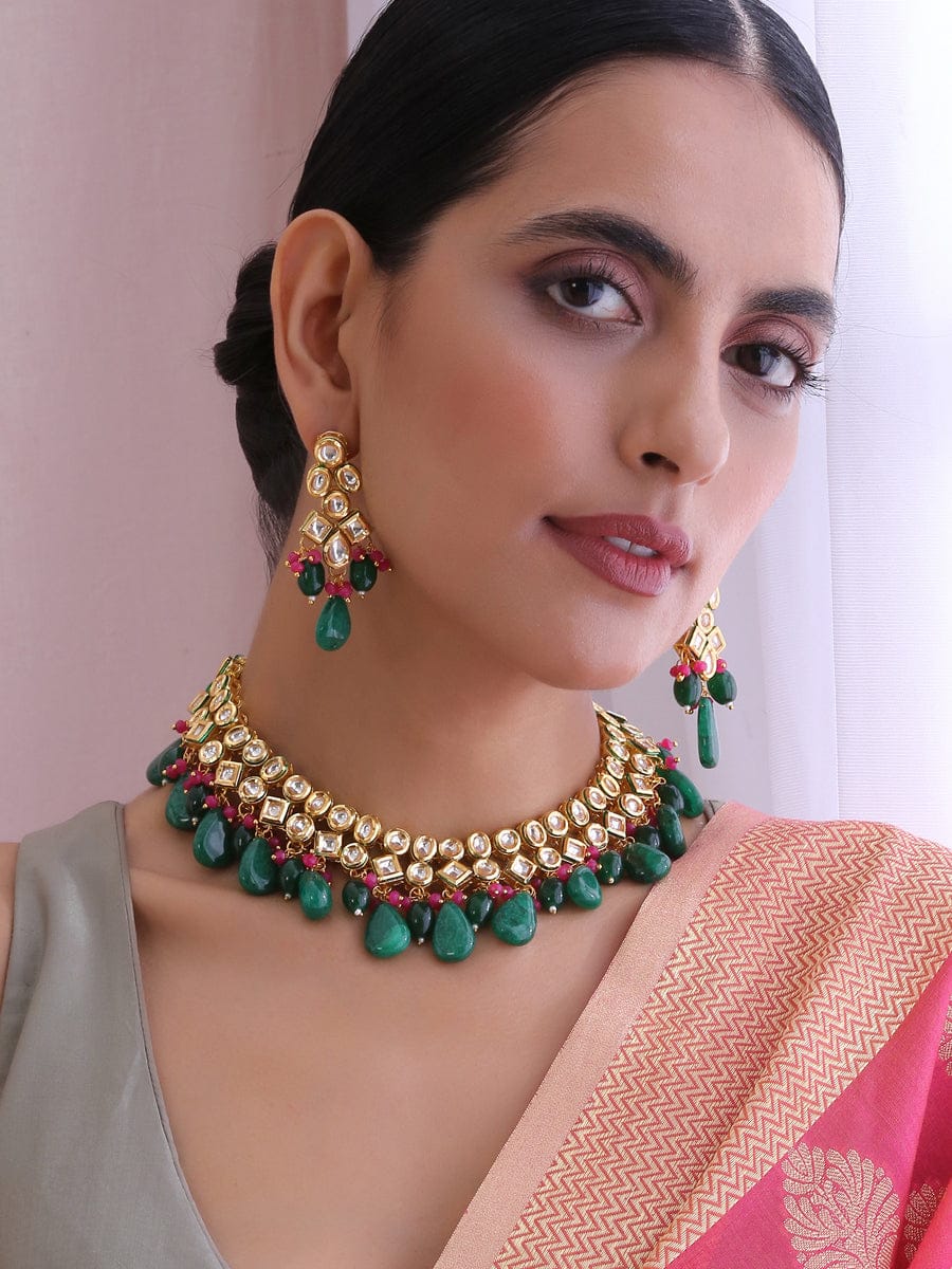 High Quality Uncut Kundan Necklace with Earrings - Image 3